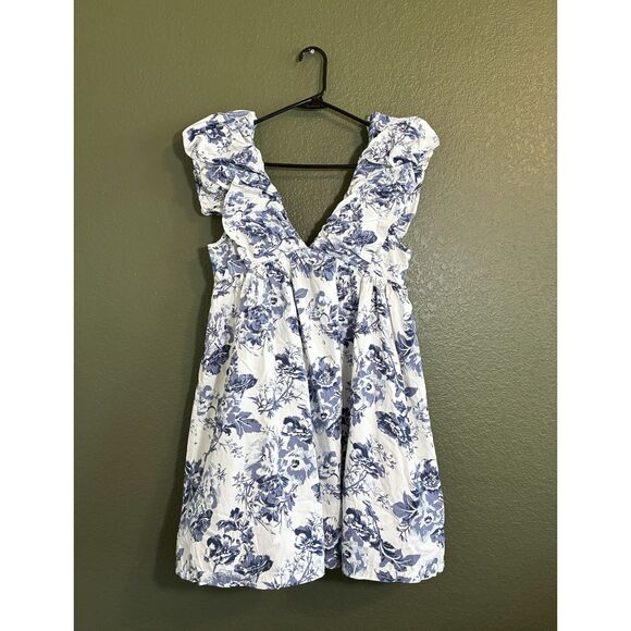 O.P.T Blue Floral Puff Sleeve Midi Dress Women’s Small Cottagecore Toile - Picture 5 of 7